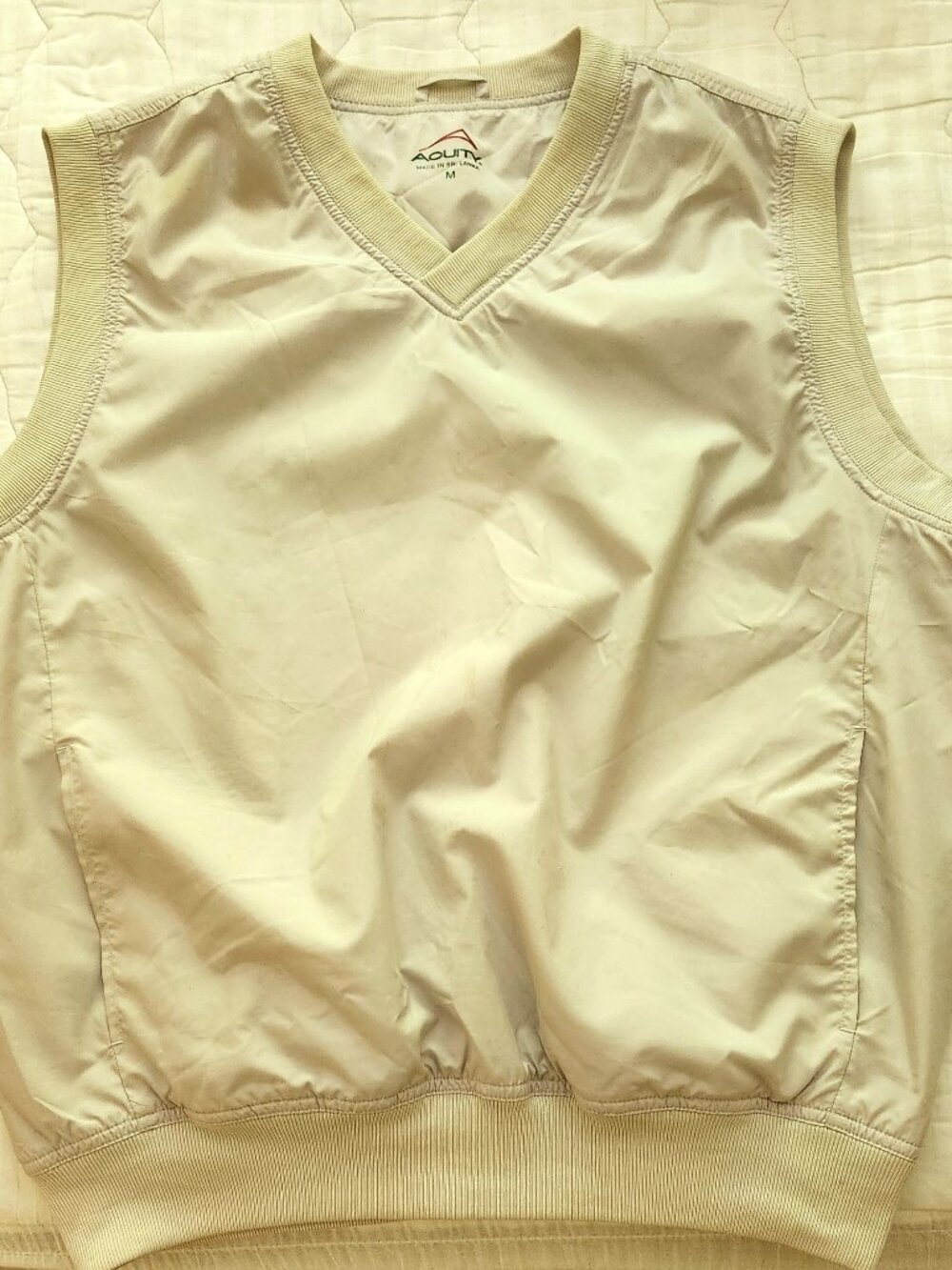 Mens ACUITY Golf Vest Beige Lined Pullover Med Windbreaker Rain Resistant